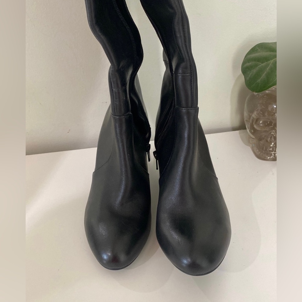Nine West Black Leather Knee-High Wedge Boots - Picture 3 of 6